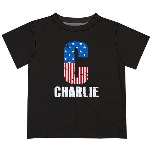 American Personalized Initial and Name Black Short Sleeve Tee Shirt