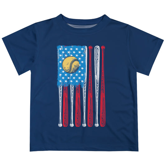 Baseball USA Flag Navy Short Sleeve Tee Shirt