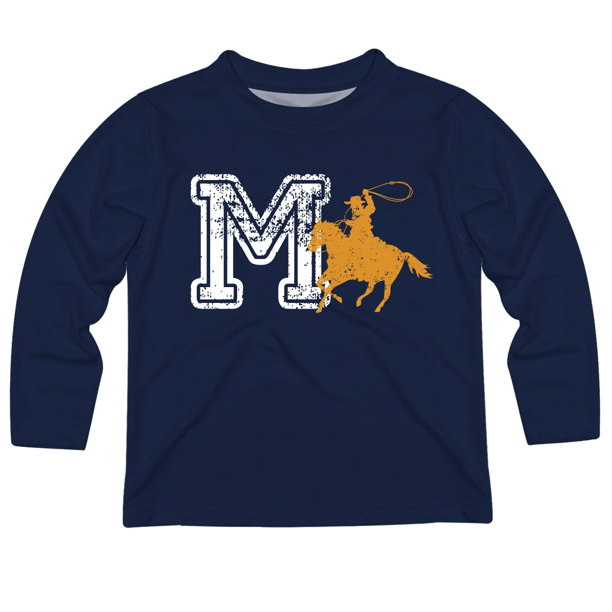 Cowboy Initial Name Navy Long Sleeve Tee Shirt