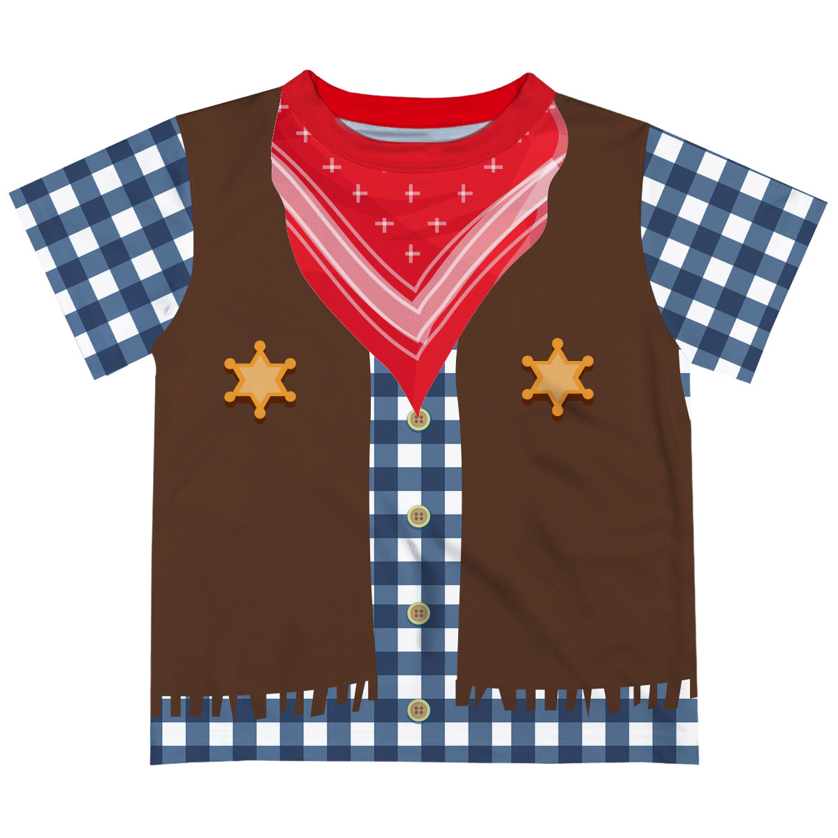 Cowboy Personalized Name Vest Dapper Blue Check Short Sleeve Tee Shirt - Wimziy&Co.