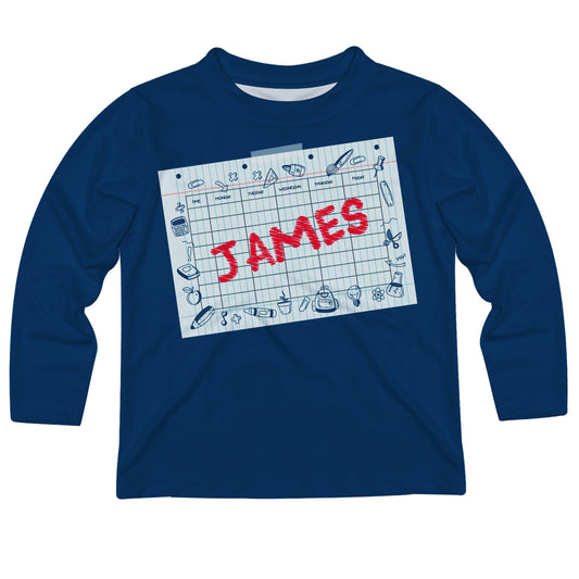 Class Schedule Name Navy Long Sleeve Tee Shirt