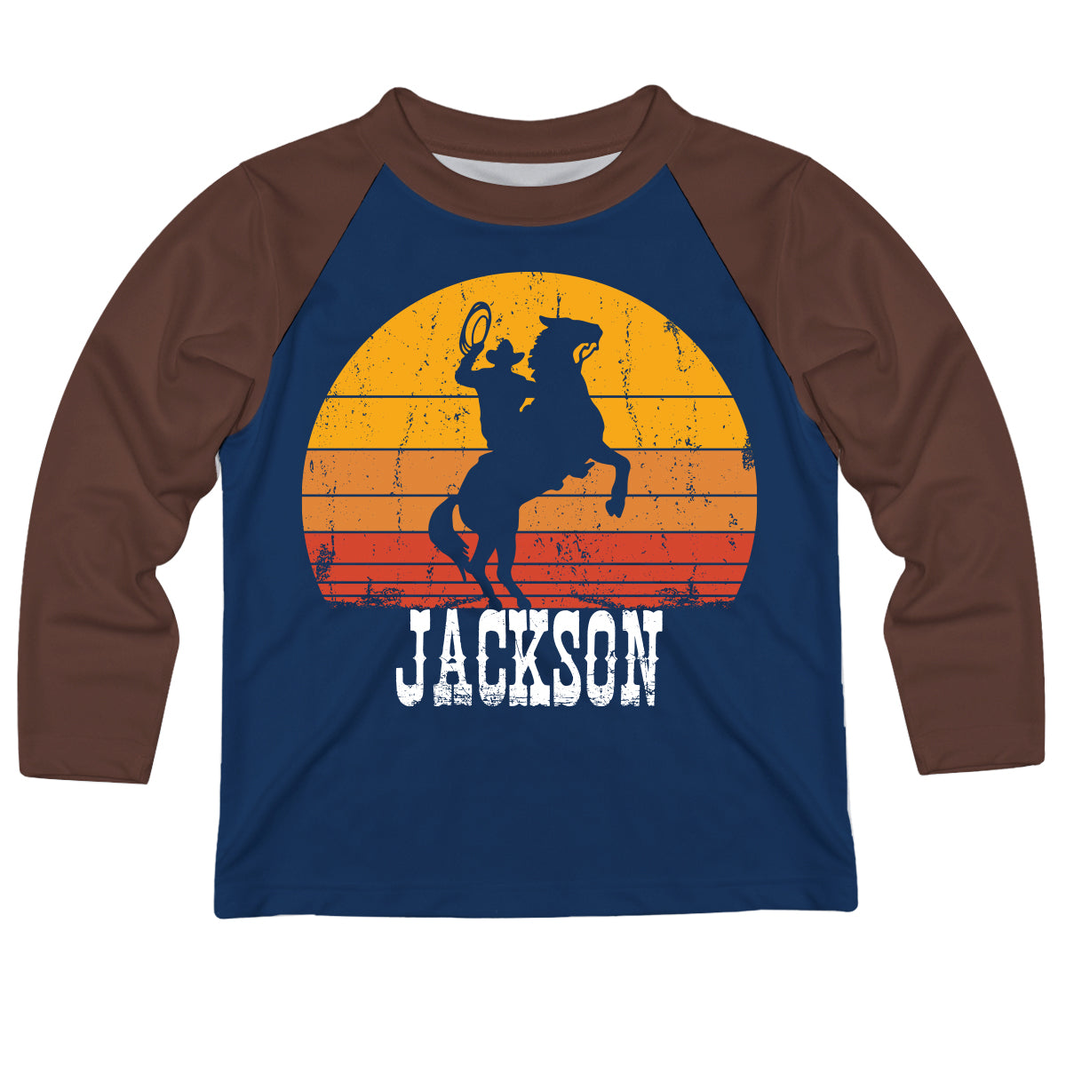 Cowboy Name Navy and Brown Long Sleeve Tee Shirt