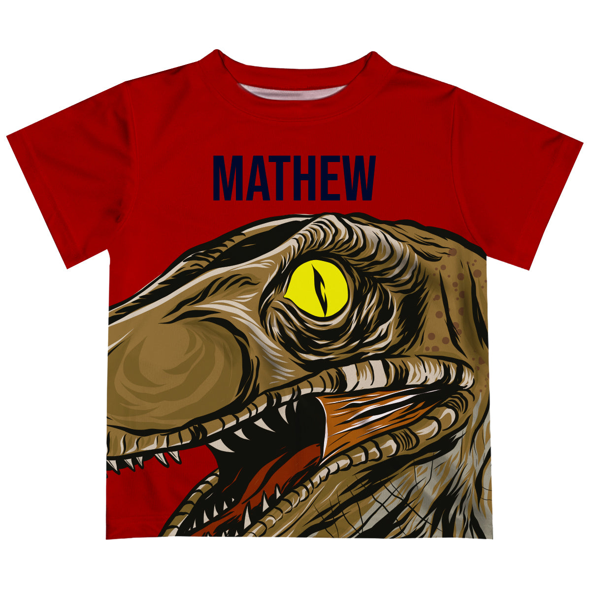 Dinosaurus Personalized Name Red Short Sleeve Tee Shirt
