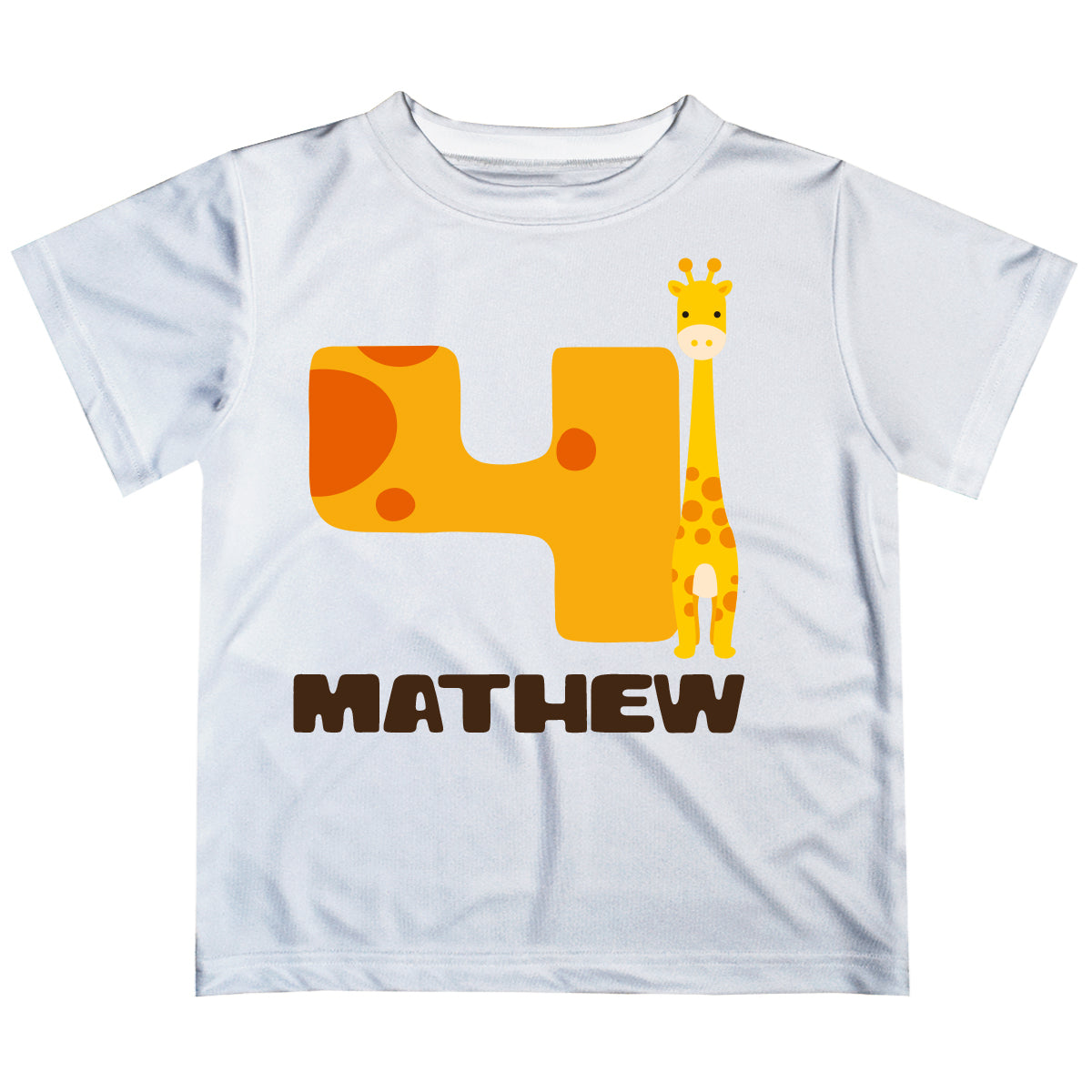 Giraffe Name and Number White Short Sleeve Tee Shirt
