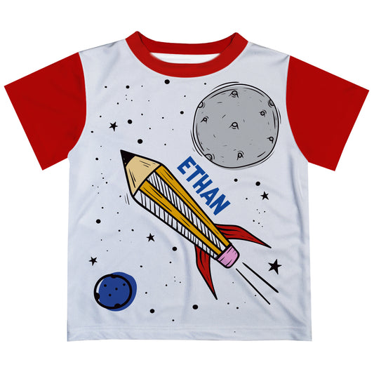 Pencil Space Name White Short Sleeve Tee Shirt