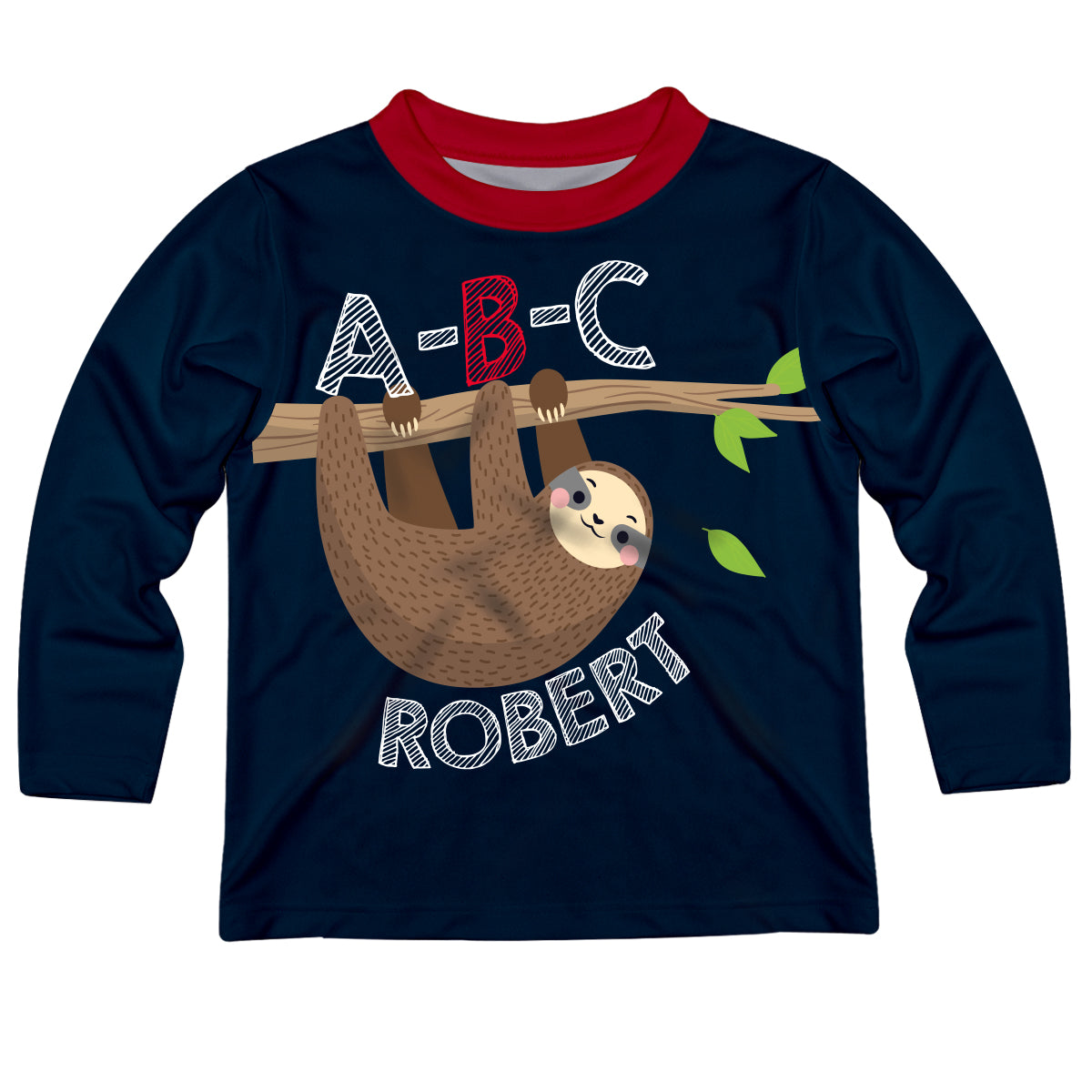 Sloth ABC Name Navy Long Sleeve Tee Shirt