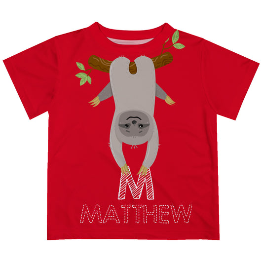 Sloth Initial and Name Red Short Sleeve Tee Shirt