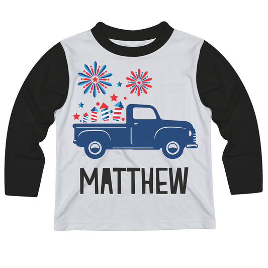Truck Fireworks Name White and Black Long Sleeve Tee Shirt