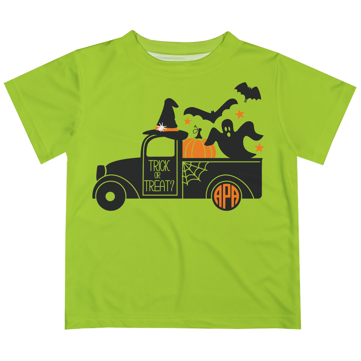 Trick Or Treat Personalized Monogram Green Short Sleeve Tee Shirt