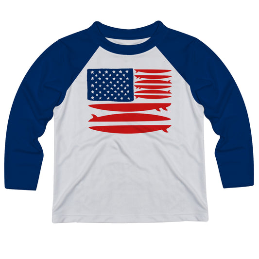USA Board Surf Flag White and Navy Long Sleeve Tee Shirt
