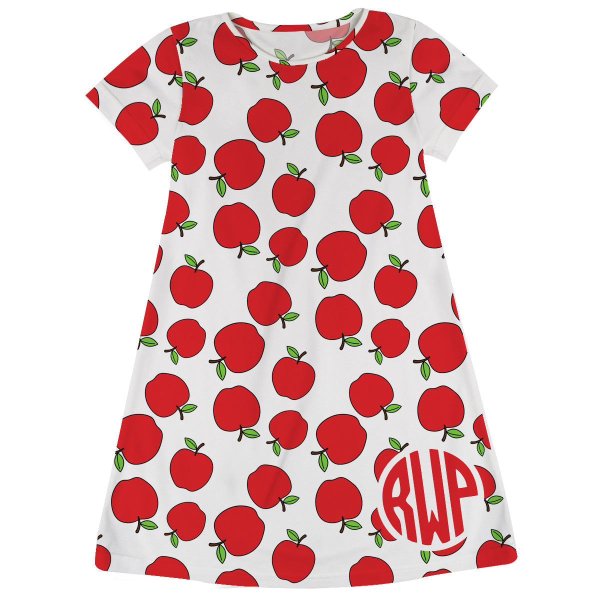Apples Print Monogram White Short Sleeve A Line Dress - Wimziy&Co.