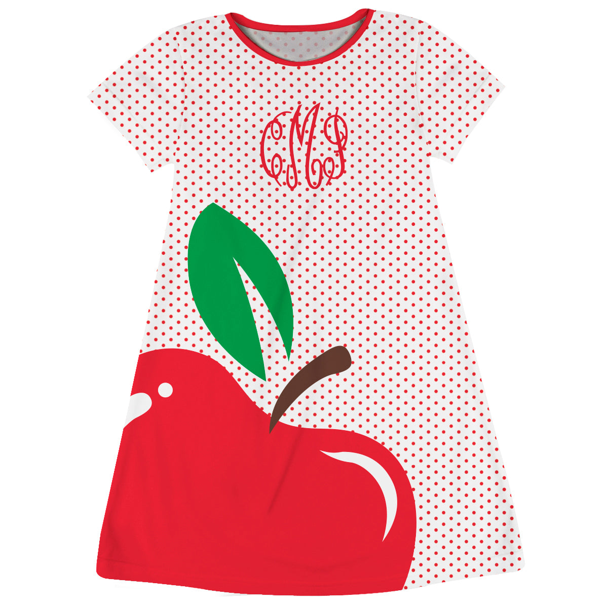 Apple Personalized Monogram White and Red Dots Short Sleeve A Line Dress - Wimziy&Co.