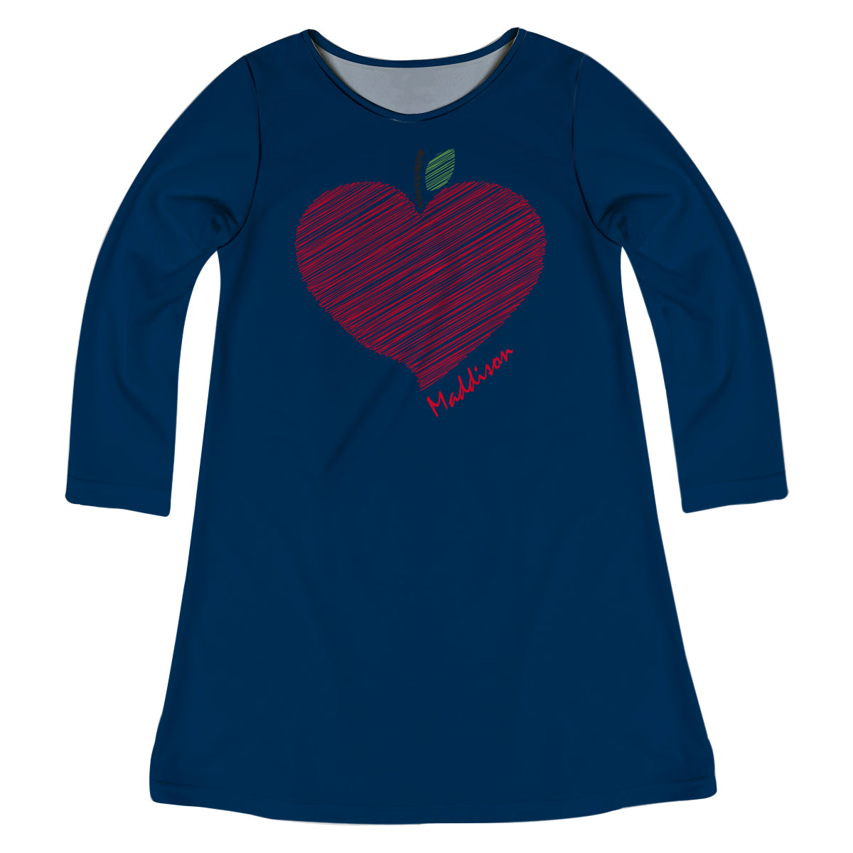 Apple Name Navy Long Sleeve A Line Dress - Wimziy&Co.