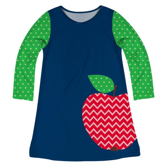 Apple Navy and Green Long Sleeve A Line Dress - Wimziy&Co.