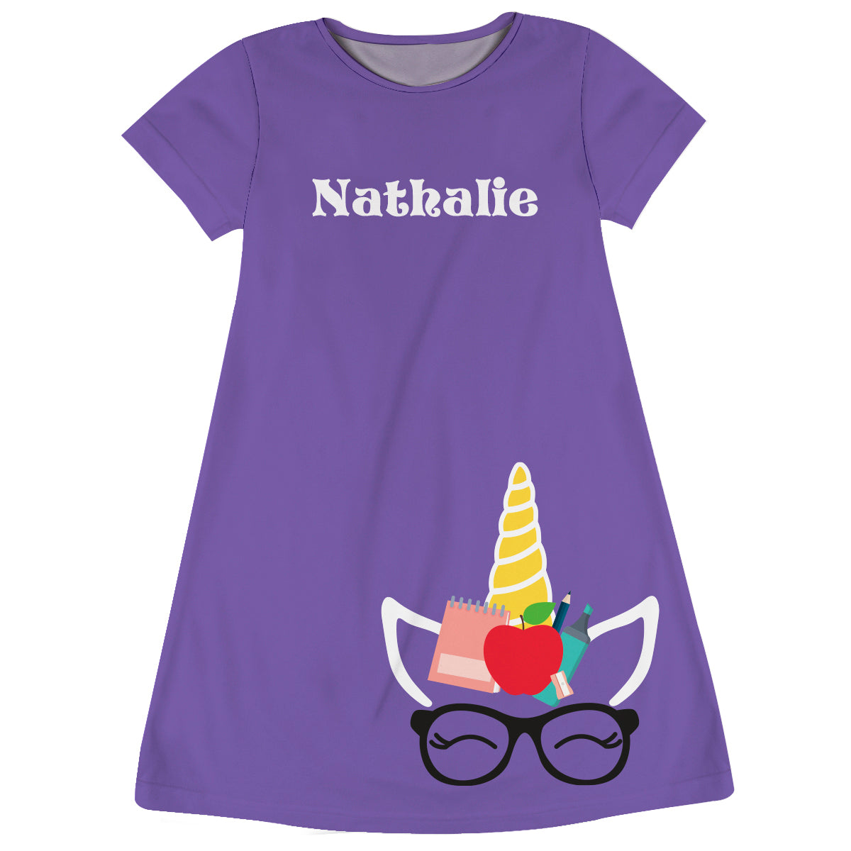 Unicorn Personalized Name Purple Short Sleeve A Line Dress - Wimziy&Co.