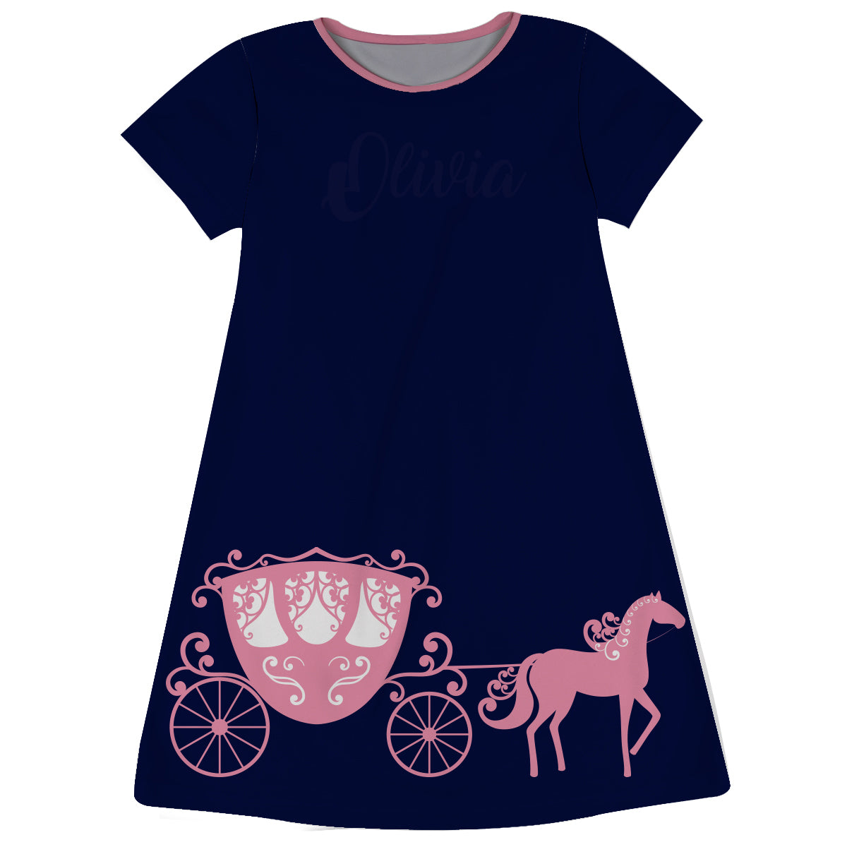 Carriage Personalized Name Navy Short Sleeve A Line Dress - Wimziy&Co.