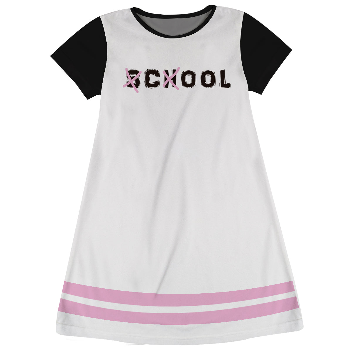 Cool Pink Stripes White And Black Short Sleeve A Line Dress - Wimziy&Co.
