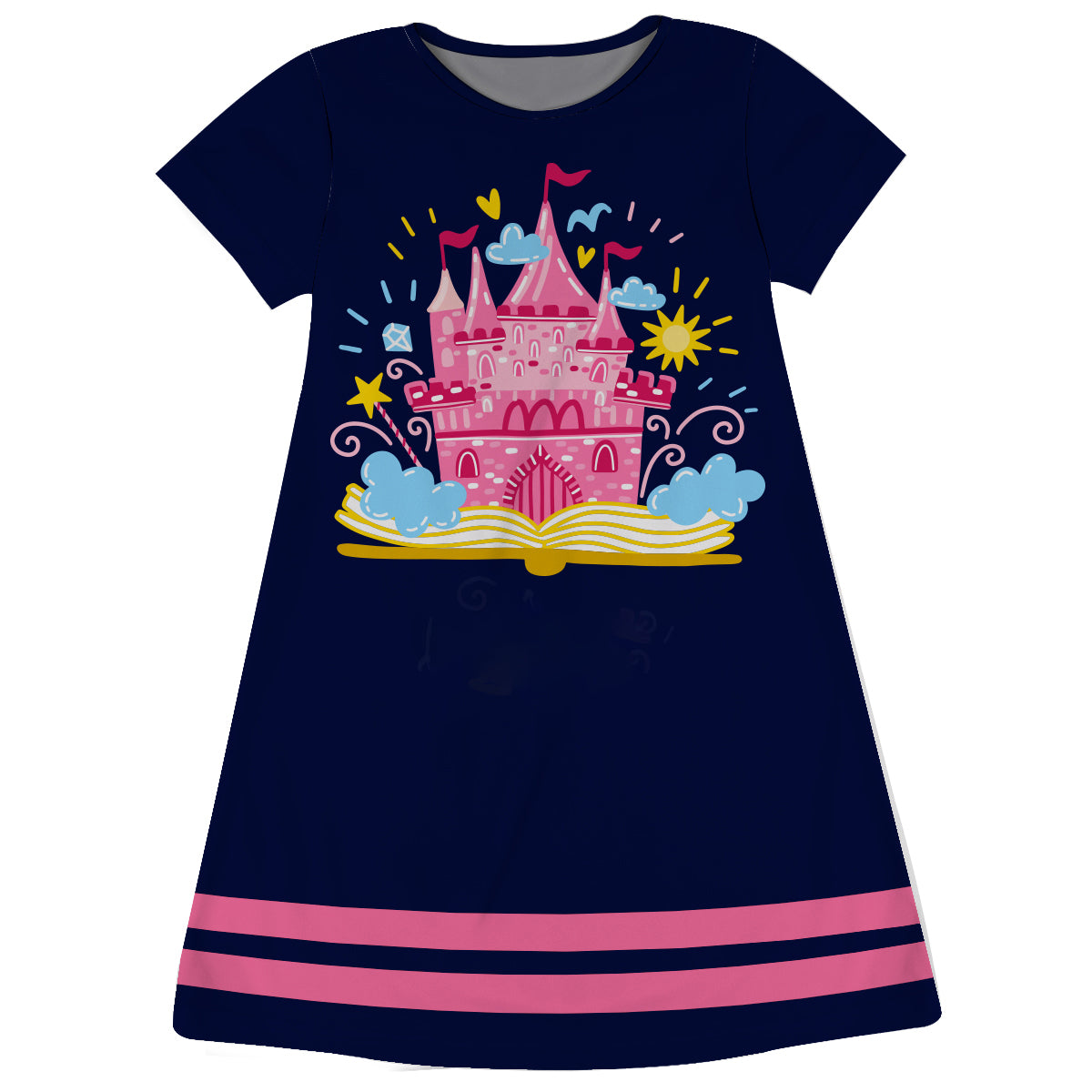 Castle Personalized Name Navy Short Sleeve A Line Dress - Wimziy&Co.