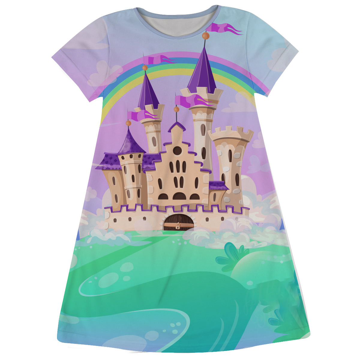 Castle and Personalized Monogram Colors Short Sleeve A Line Dress - Wimziy&Co.