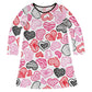 Hearts Print White and Black Long Sleeve A Line Dress