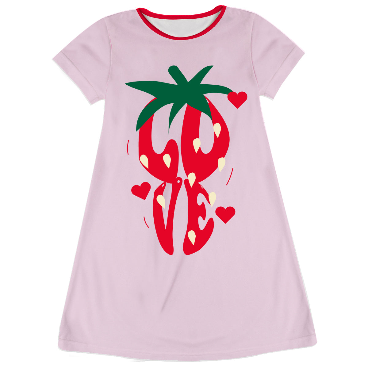 Strawberry Love Pink Short Sleeve A Line Dress