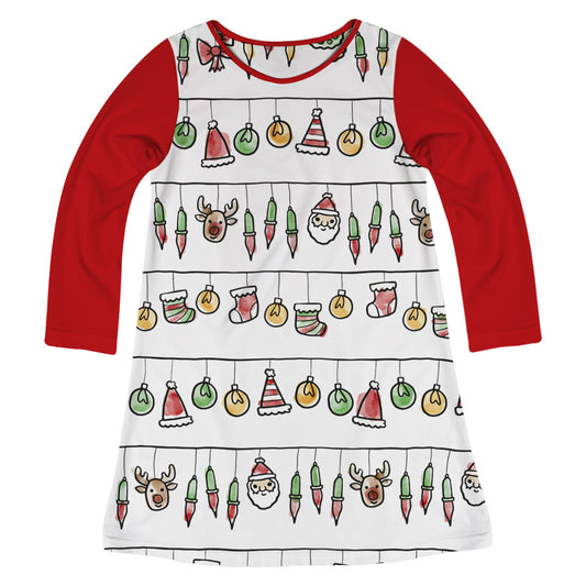 Print Christmas Decoration White Long Sleeve A Line Dress