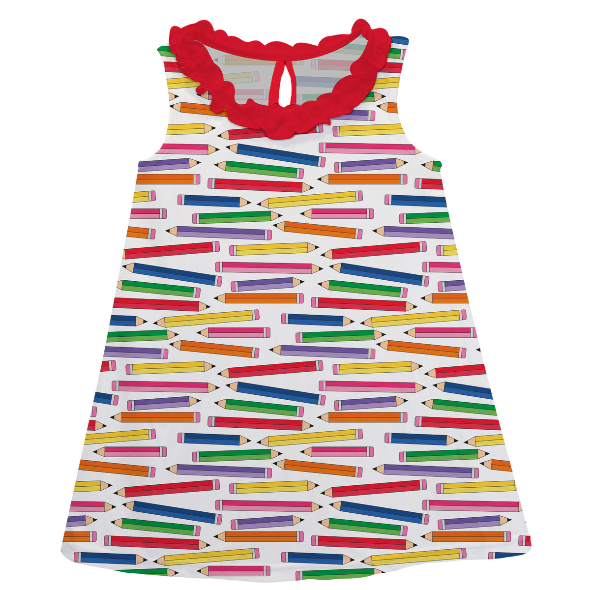 Pencils Print White and Red A Line Dress - Wimziy&Co.