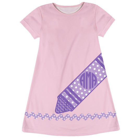 Crayon Personalized Monogram Light Pink Short Sleeve A Line Dress