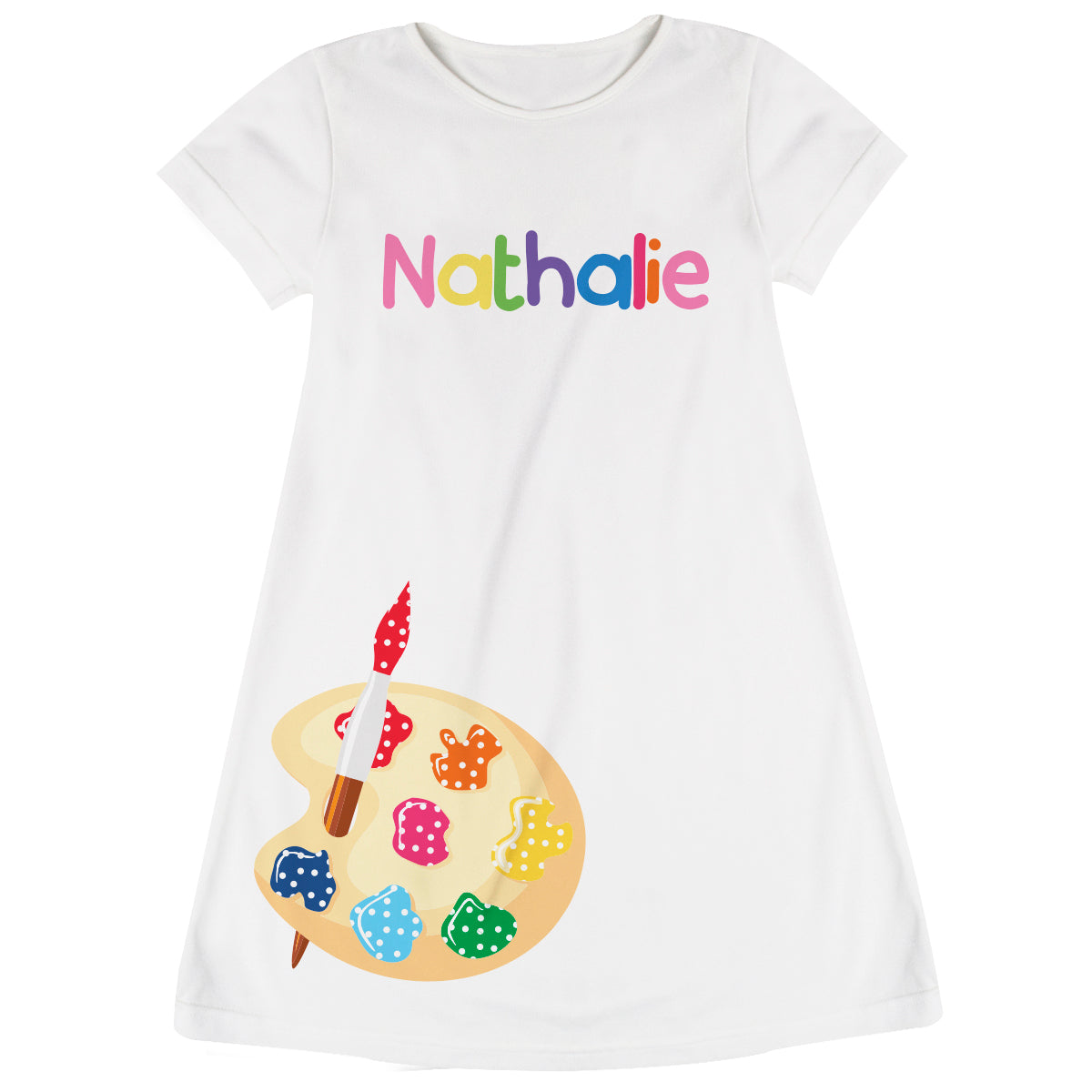 Paint Palette Personalized Name White Short Sleeve A Line Dress - Wimziy&Co.