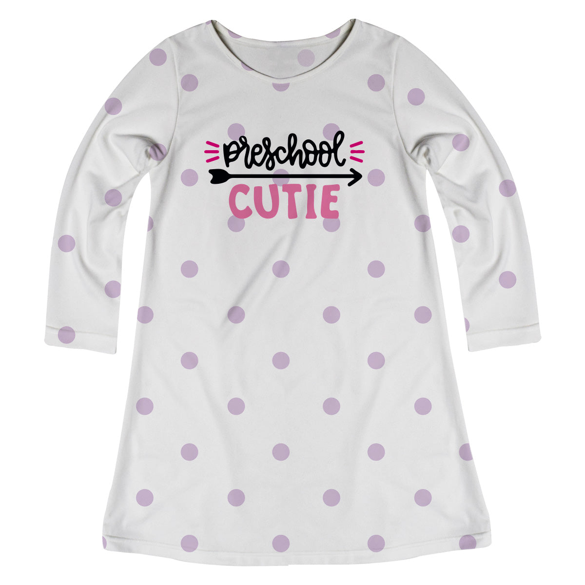 Preschool Cutie White Polka Dots Long Sleeve A Line Dress - Wimziy&Co.