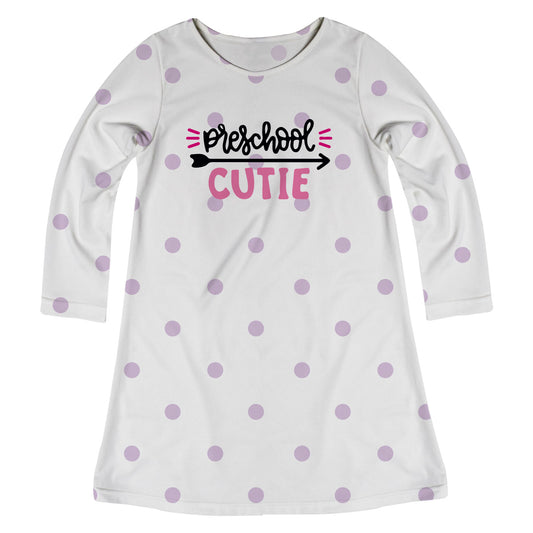 Preschool Cutie White Polka Dots Long Sleeve A Line Dress - Wimziy&Co.