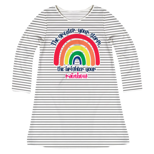 Rainbow White and Black Stripes Long Sleeve A Line Dress