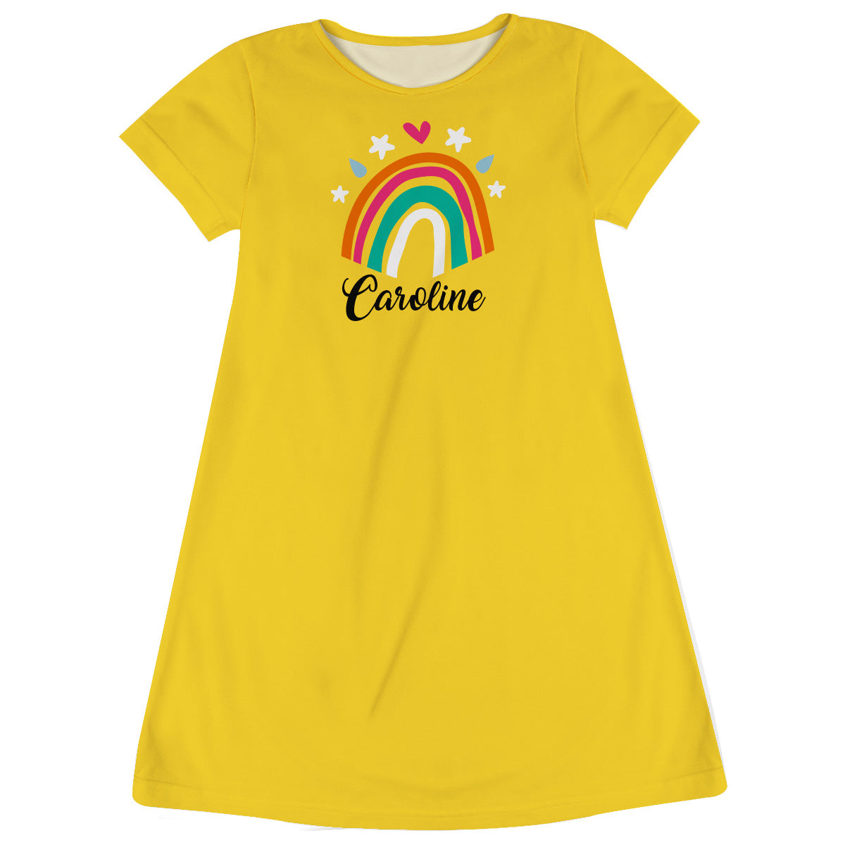 Rainbow Personalized Name Yellow Short Sleeve a Line Dress