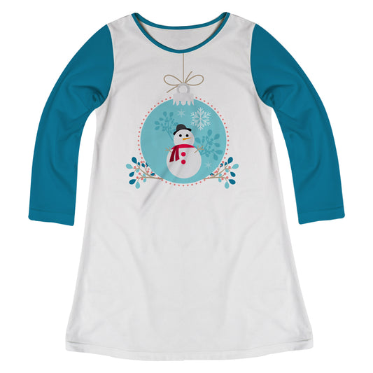 Snowman White and Light Blue Long Sleeve A Line Dress