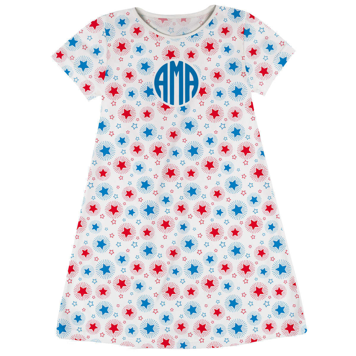 Stars Print Monogram White Short Sleeve A Line Dress - Wimziy&Co.