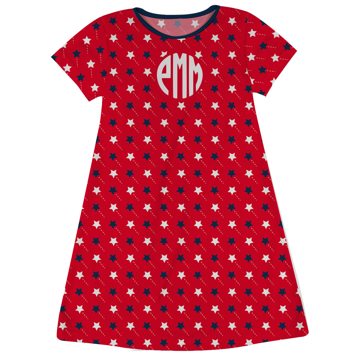 Stars Print Monogram Red Short Sleeve A Line Dress