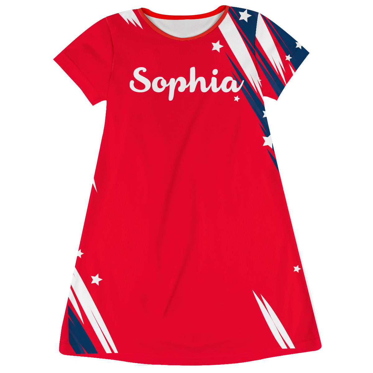 Americana Personalized Name Red and Navy Short Sleeve A Line Dress