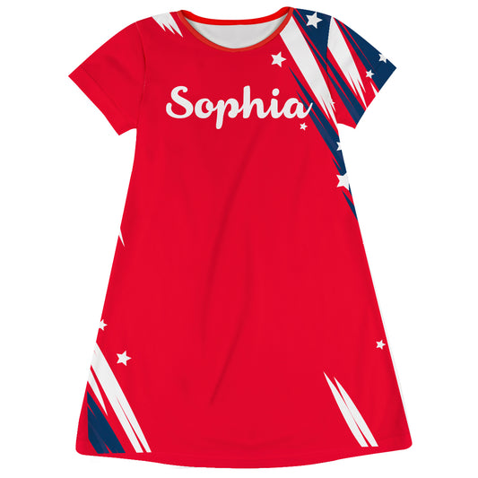 Americana Personalized Name Red and Navy Short Sleeve A Line Dress