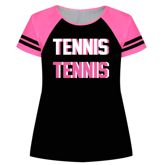 Tennis Black and Pink Stripes Short Sleeve Tee Shirt