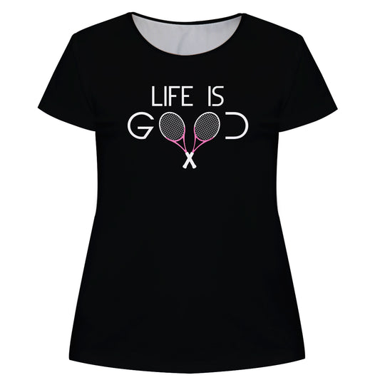 Tennis Life Is Good Black Short Sleeve Tee Shirt
