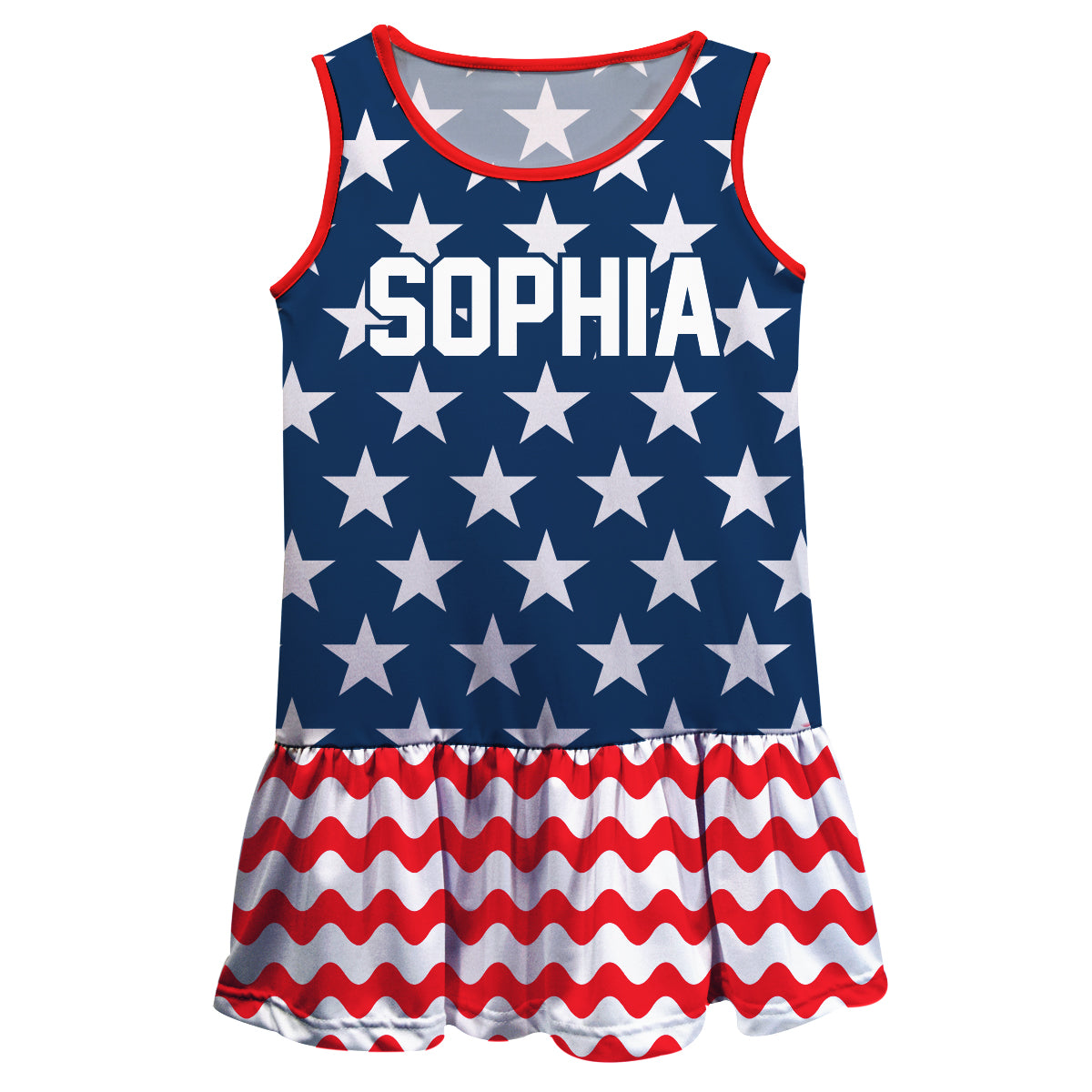 Americana Personalized Name Blue and White Lily Dress