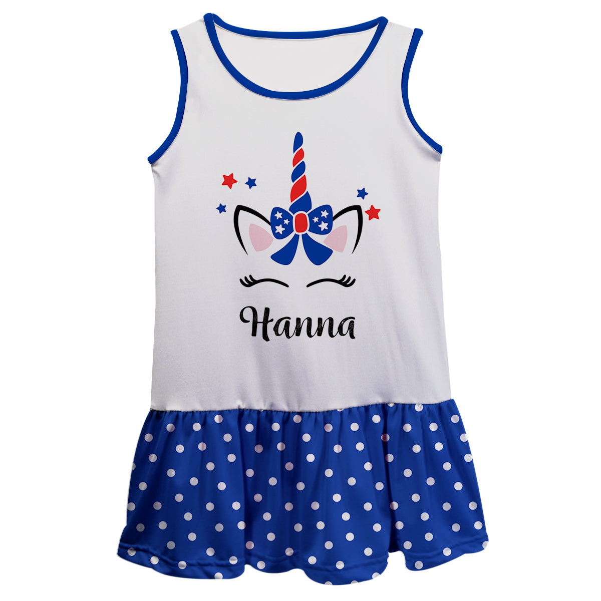 Americana Unicorn Name Blue and White Lily Dress - Wimziy&Co.