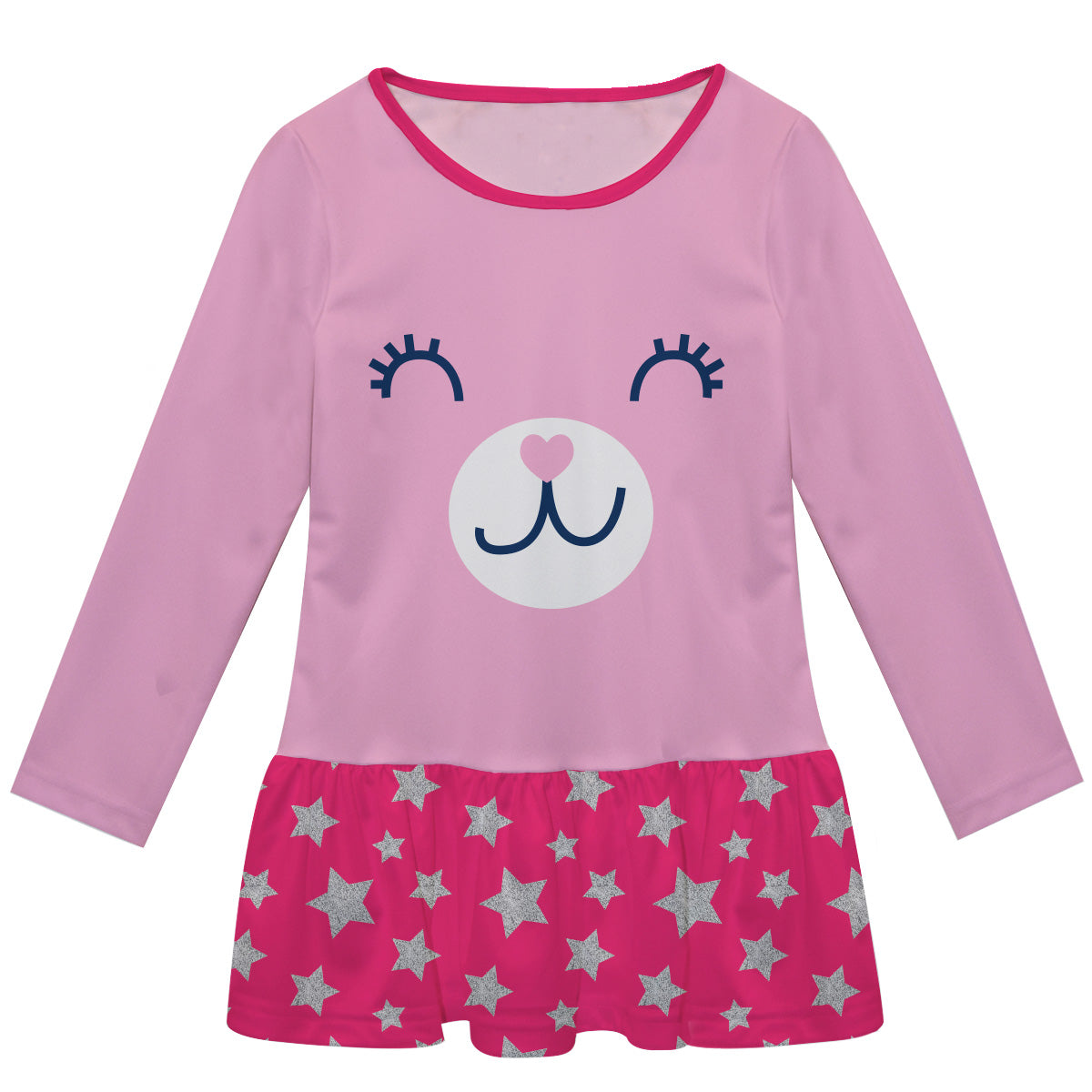 Bear Face Pink Long Sleeve Lily Dress