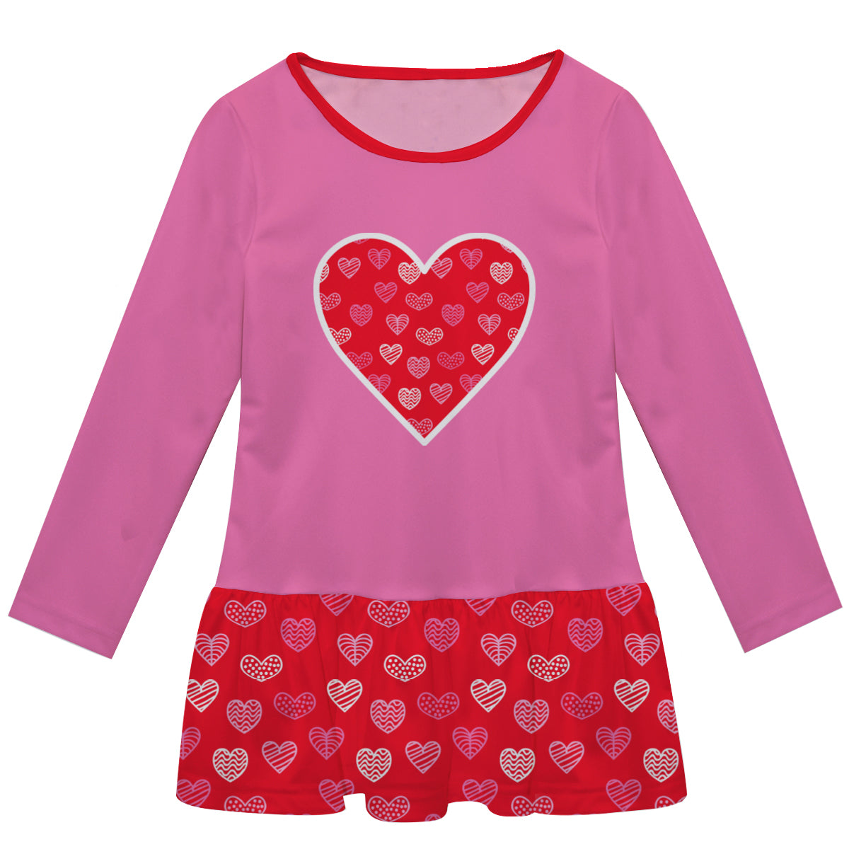 Hearts Print Pink and Red Long Sleeve Lily Dress