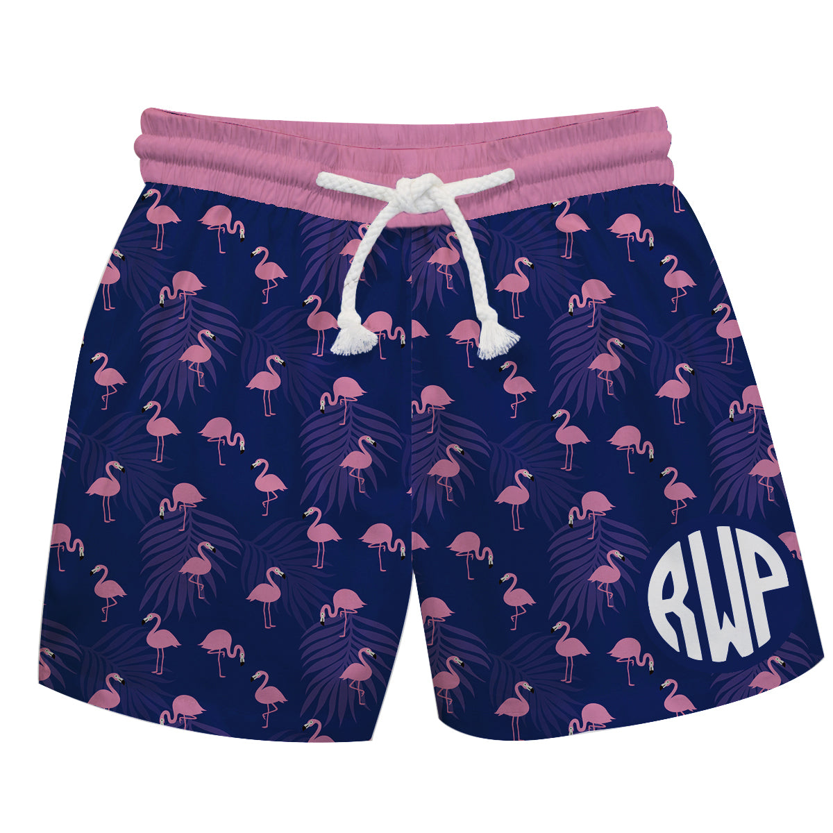 Flamingos Print Personalized Monogram Purple Swimtrunk