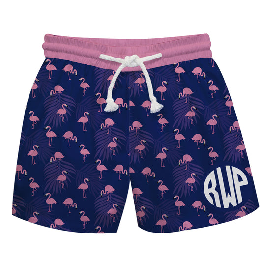 Flamingos Print Personalized Monogram Purple Swimtrunk