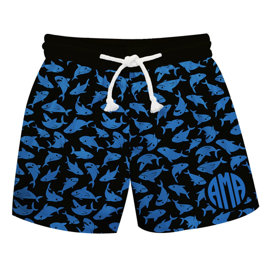 Sharks Print Monogram Black Swimtrunk