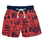 Hawaiiana Print Personalized Monogram Coral Swimtrunk