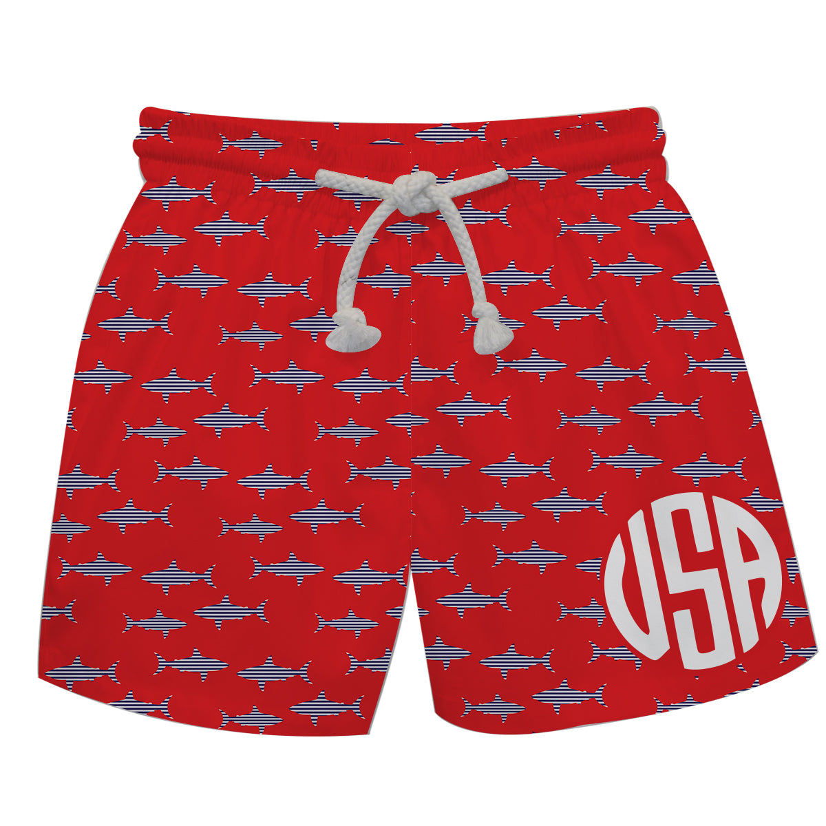 Sharks Print Monogram Red Swimtrunk
