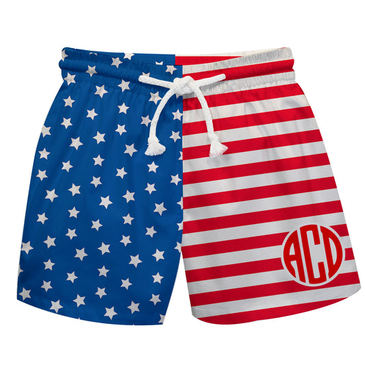 USA Flag Monogram Blue Red and White Swimtrunk